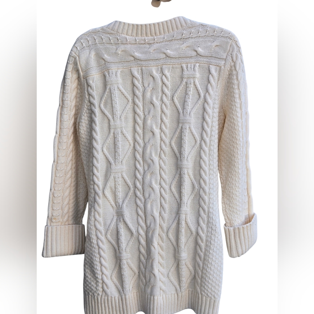 DKNY Women's Cream Cable Knit Sweater 3 Button Sweater. Sz L - Picture 2 of 7
